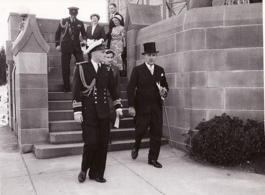 Sir John Northcote (in top hat) and others on steps at opening of St Andrews Church.