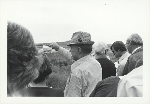 Photo of a group taken during the CDHS excursion to Lanyon and Tuggeranong, showing local historian Bert Sheedy.