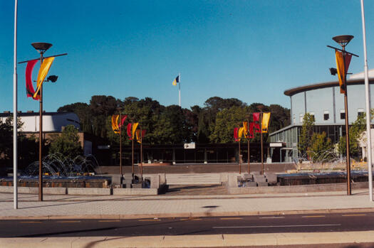 Civic Square to the Link between Canberra Theatre at left and Playhouse at right.