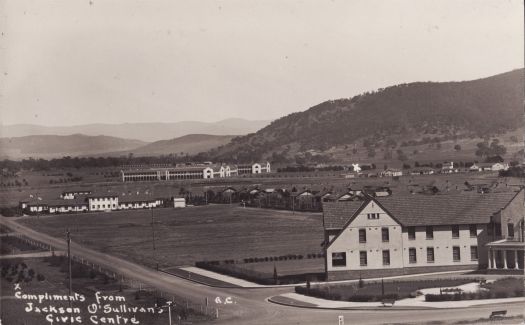 View showing the Hotel Ainslie, Ainslie Avenue, Gorman House and Civic Centre. Complements Jackson O'Sulivan's, Civic Centre