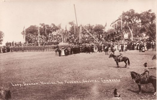 Lady Denman naming the federal capital 'Canberra' at a ceremony at Capital Hill on 12 March 1913