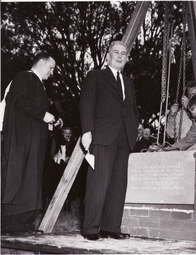 John Curtin School of Medical Research, at the Canberra University College (now ANU), foundation stone being laid by Prime Minister JB Chifley
Australia Department of Information