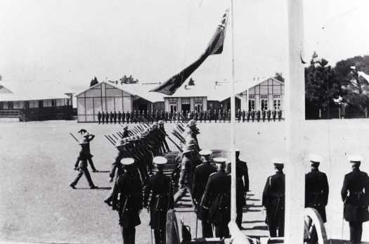 Royal Military College - A Company parading to Sir Ian Hamilton. At the time of his visit to RMC, Hamilton was the Commander-in-Chief Mediterranean and Inspector-General of Overseas Forces. Little more than a year later, the very cadets he addressed were under his command at Gallipoli.