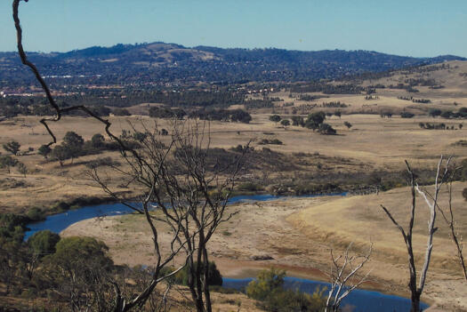 Lambrigg Hill to the north over the Murrumbidgee River and Tuggeranong