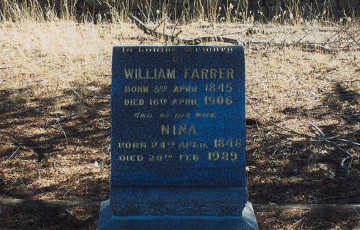 Headstone of William Farrer and his wife Nina Farrer at Lambrigg
