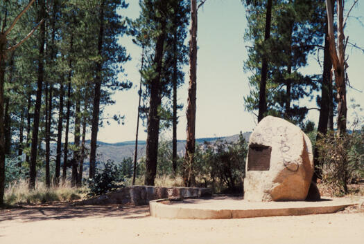Memorial cairn, Fairbairn pine forest, to 9 men killed in plane crash, 13 August 1940.