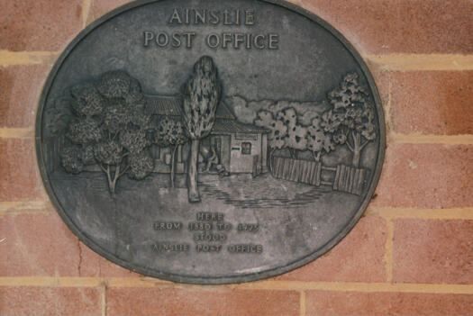 Plaque marking the site of the old Canberra, later Ainslie Post Office 1880-1925.