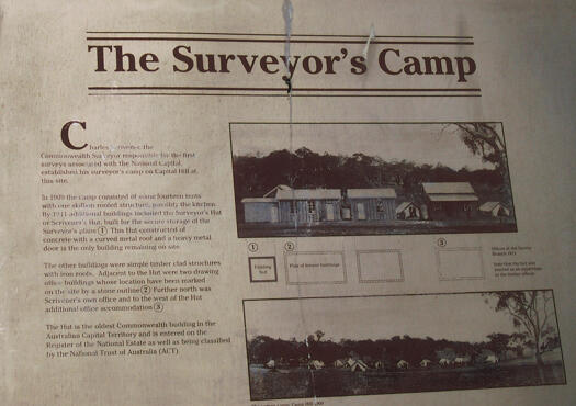 Explanatory plaque about the Surveyor's Camp, Surveyors Park, State Circle