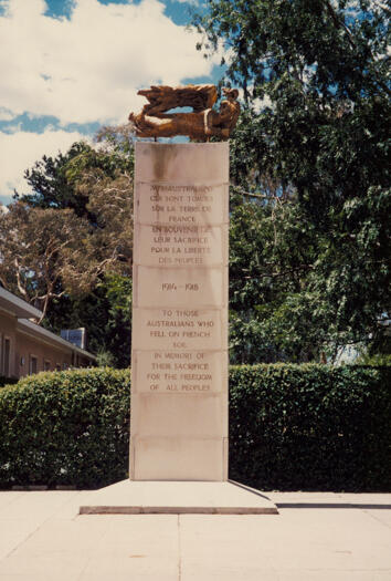 Memorial in the grounds of the Embassy of France, Yarralumla, commemorating Australians in World War 1