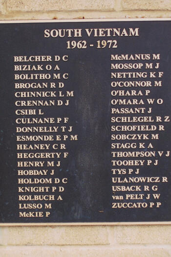 Plaque at St.Edmund's College, Griffith listing names of ex-students who served in the Vietnam War 1962-1972