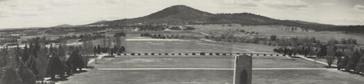 View north from the top of Parliament House to Mt Ainslie. Scotts Crossing is in the centre and Oldfield's Cottage is at right.