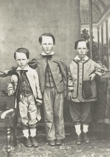 Names of the three sons could be on the reverse of the original. Partly visible on page 21 of 'First Light on the Limestone Plains.' Reverse stamped 'Albert Nichol and Co. Photographic artists, 645 George Street, Sydney.'