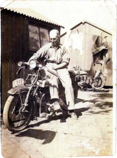 Jack Teasdale sitting on his motorbike at White City with number plate FCT 111