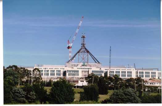 Flag mast nearing completion with second cluster in place